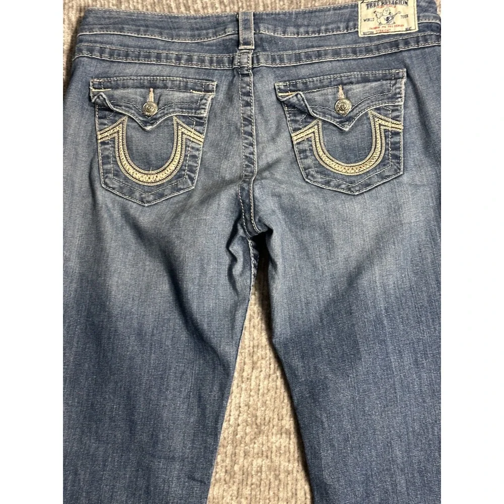 True Religion World Tour Mens Blue Denim Straight Leg Classic Jeans Size 34x33